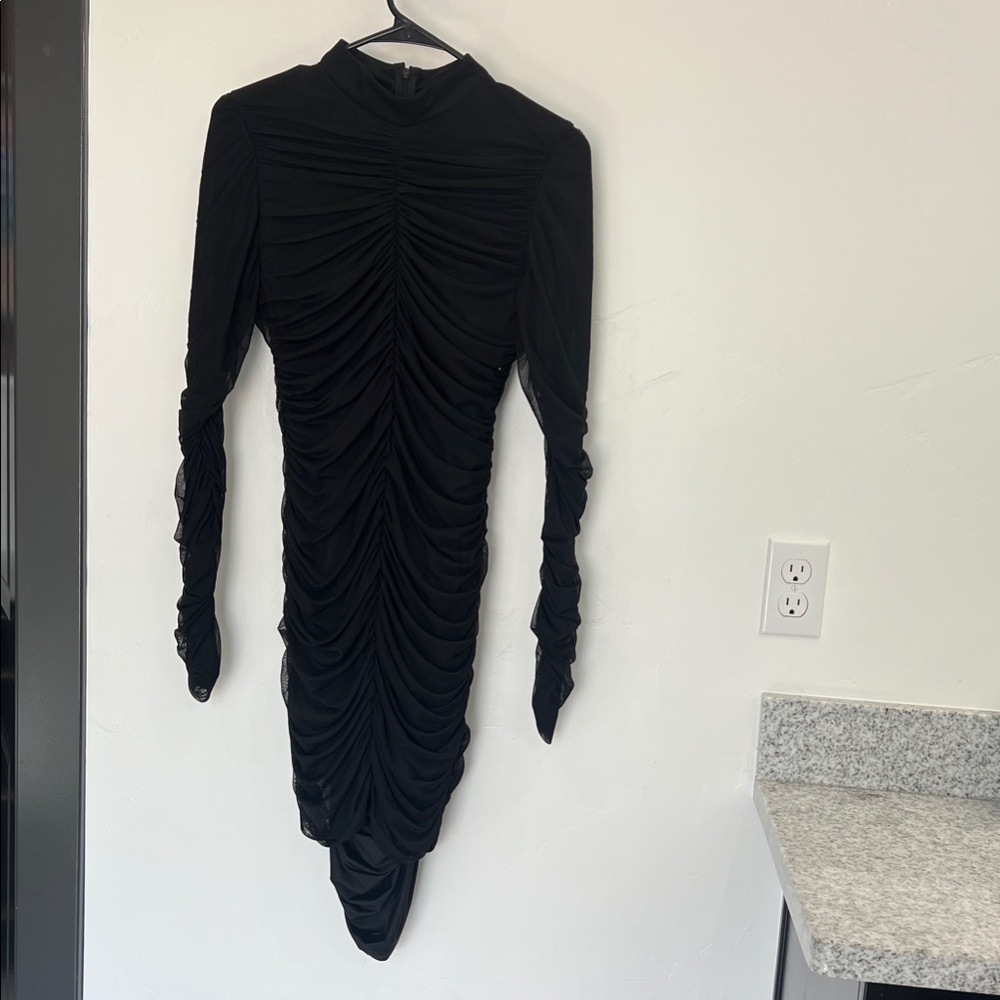 Fashion Nova Black Long Sleeve Ruched Dress